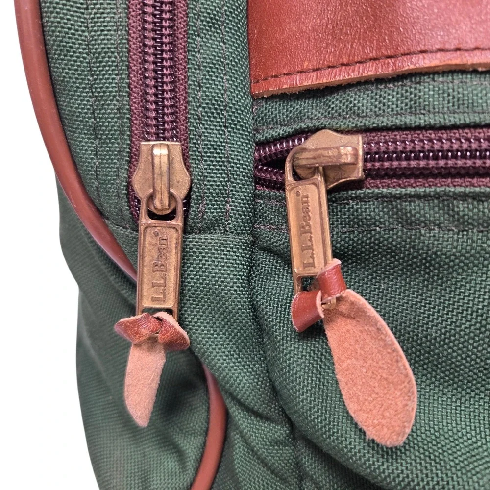 Vintage 90s LL Bean Duffle Bag Mens Large Green Canvas Leather Travel Luggage